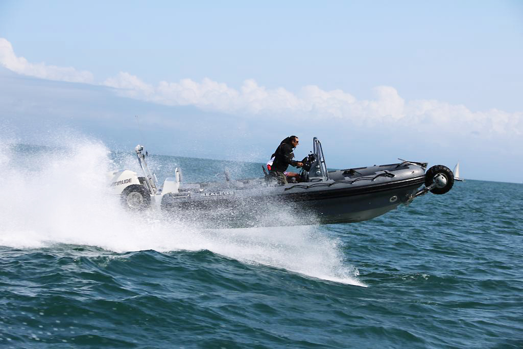 Bear Grylls underway in his Sealegs RIB