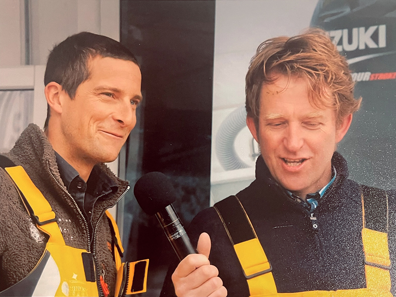Hugo Montgomery-Swan interviewing Bear Grylls at RIBEX
