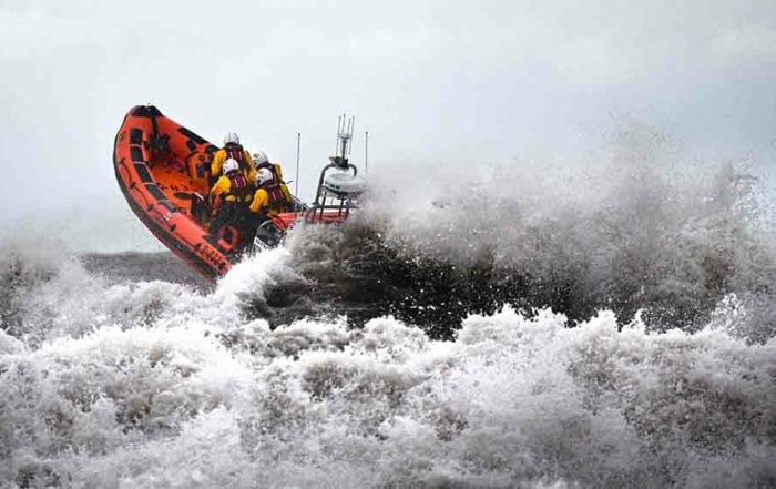 RNLI sea rescue in rough sea