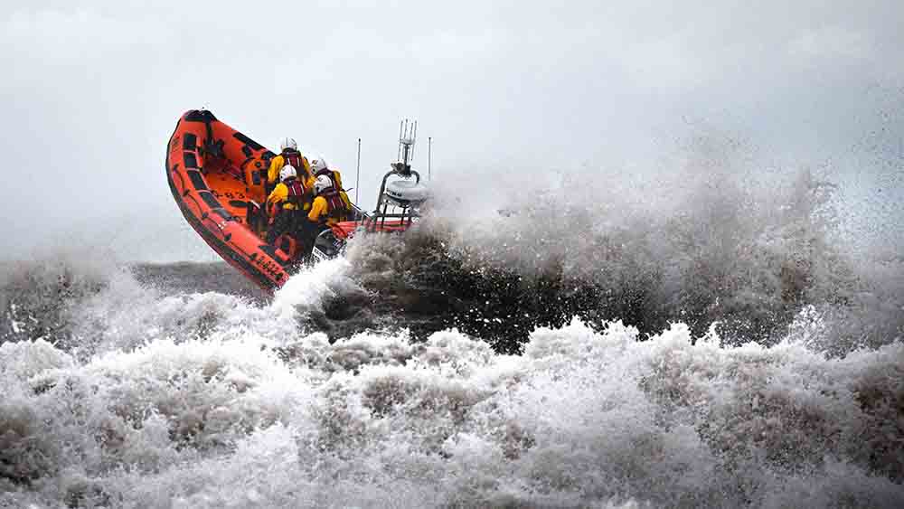 RNLI sea rescue in rough sea