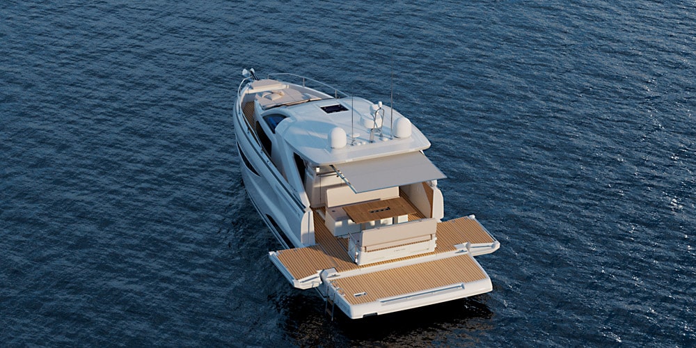 The fold-out platforms transform the boat. 