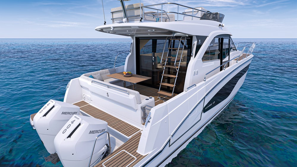 Beneteau Antares 12 - Though an outboard boat, it still has credible bathing platform space.