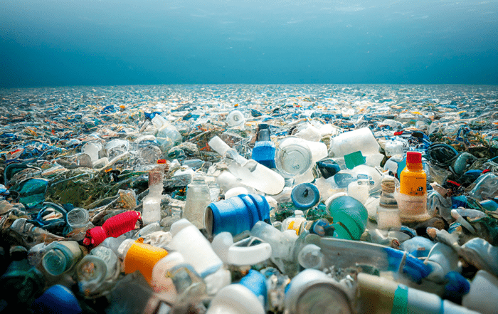 A devastating shot of plastic waste in the ocean. Water Pollution.