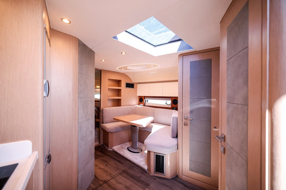An airy feel from the light-oak interior.