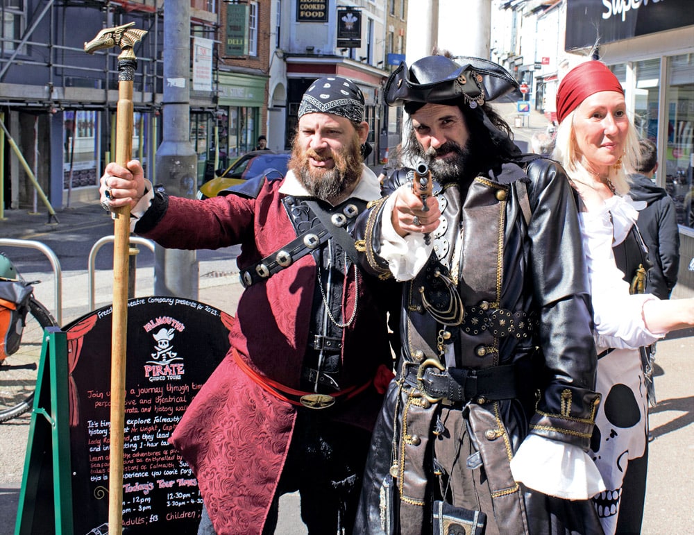 Pirate Captain Neverwrong and his crew add atmosphere and fun to the town.