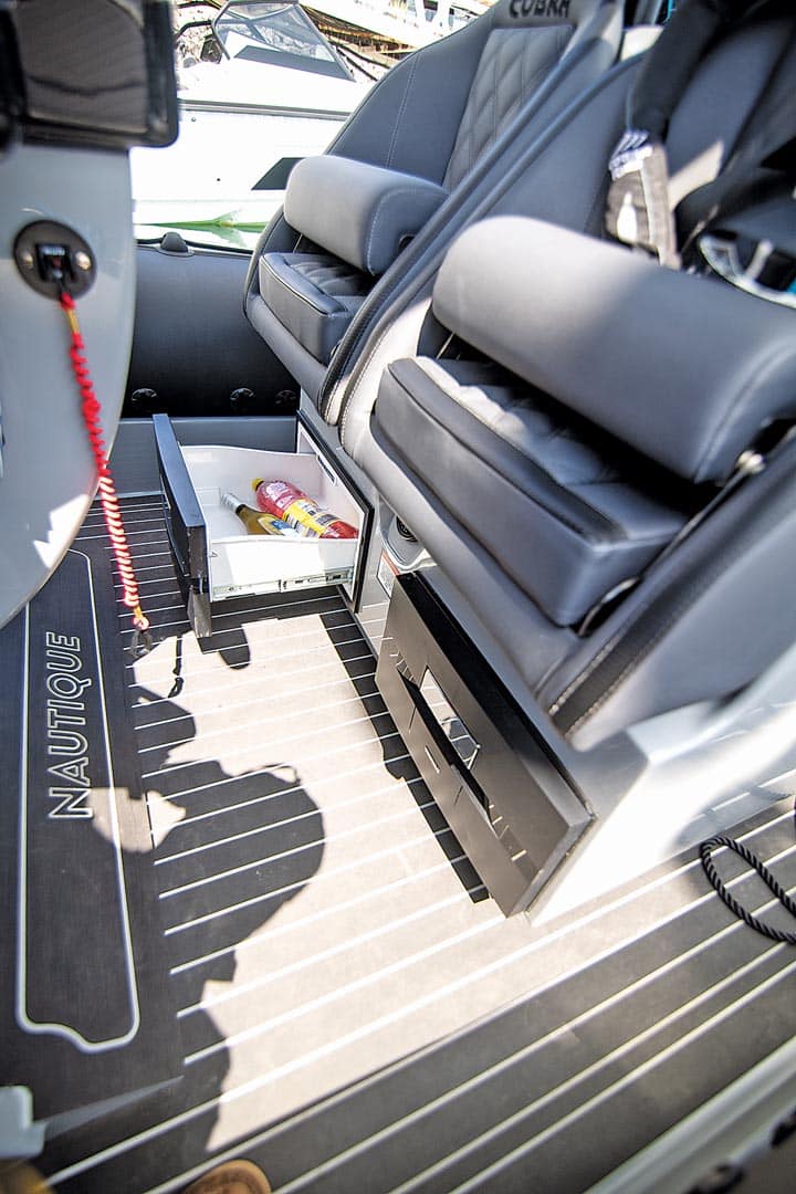 Two drawer fridges live under the helm seats