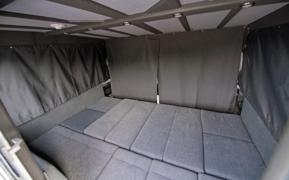 Blackout curtains are part of this boat’s overnighting dimension.