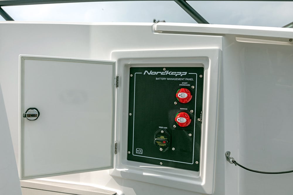 The battery management panel on the Nordkapp Gran Coupe 905 V12