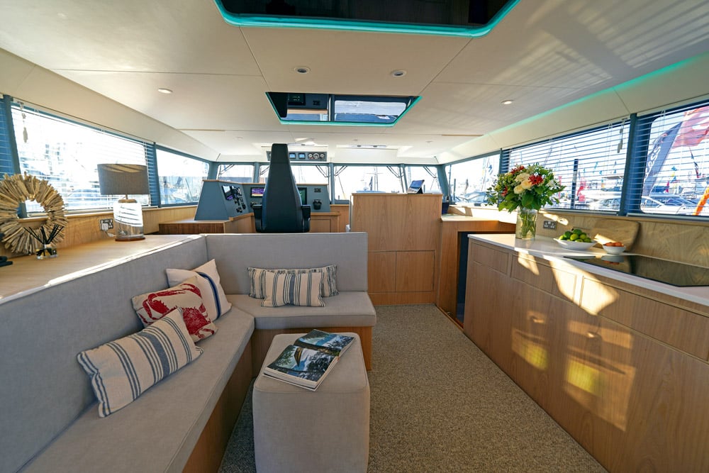 Spacious galley with L-shaped seating and almost 360 degree views.
