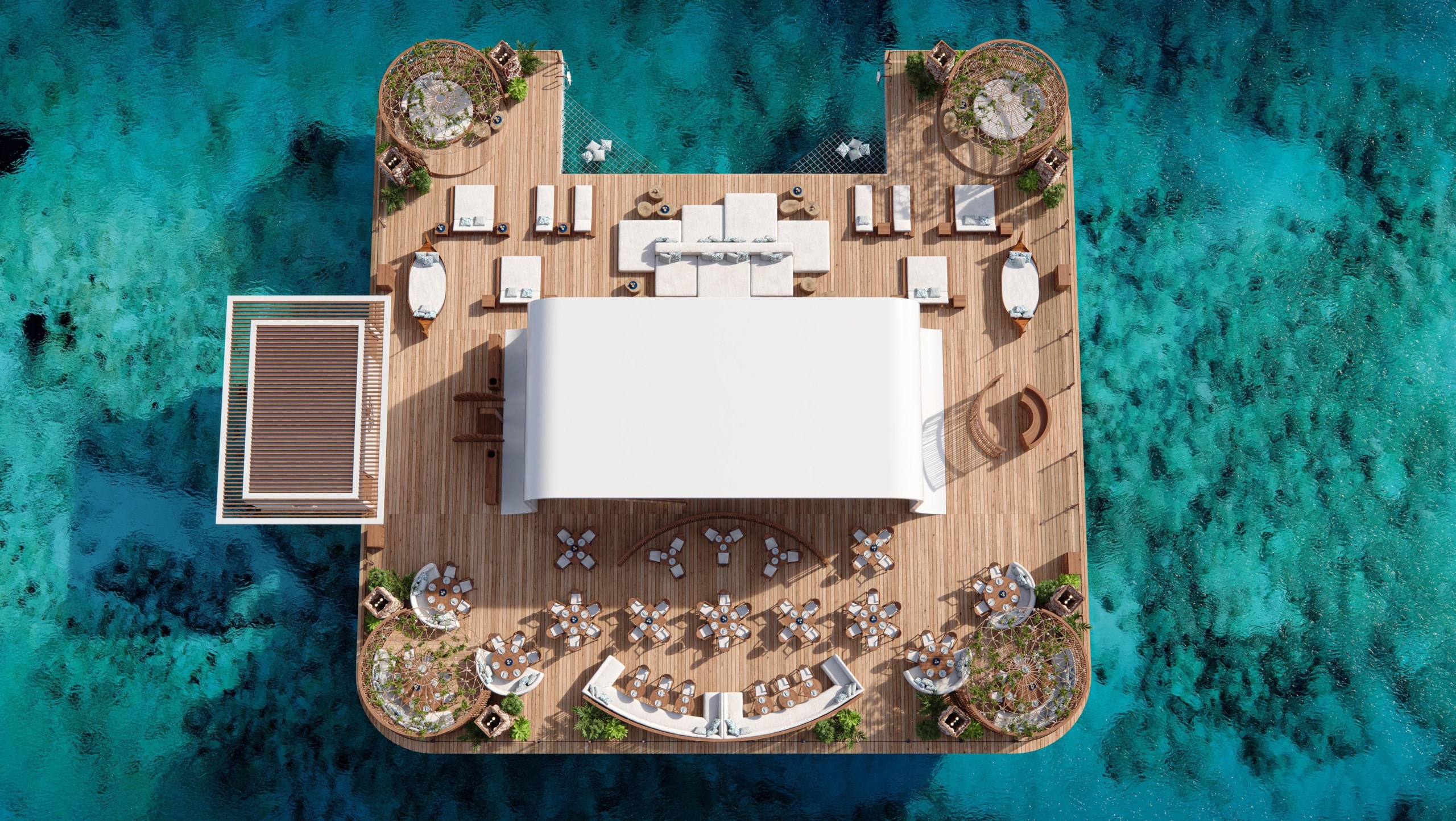 Oceaya view Ibiza. Meyer floating solutions. Floating stage