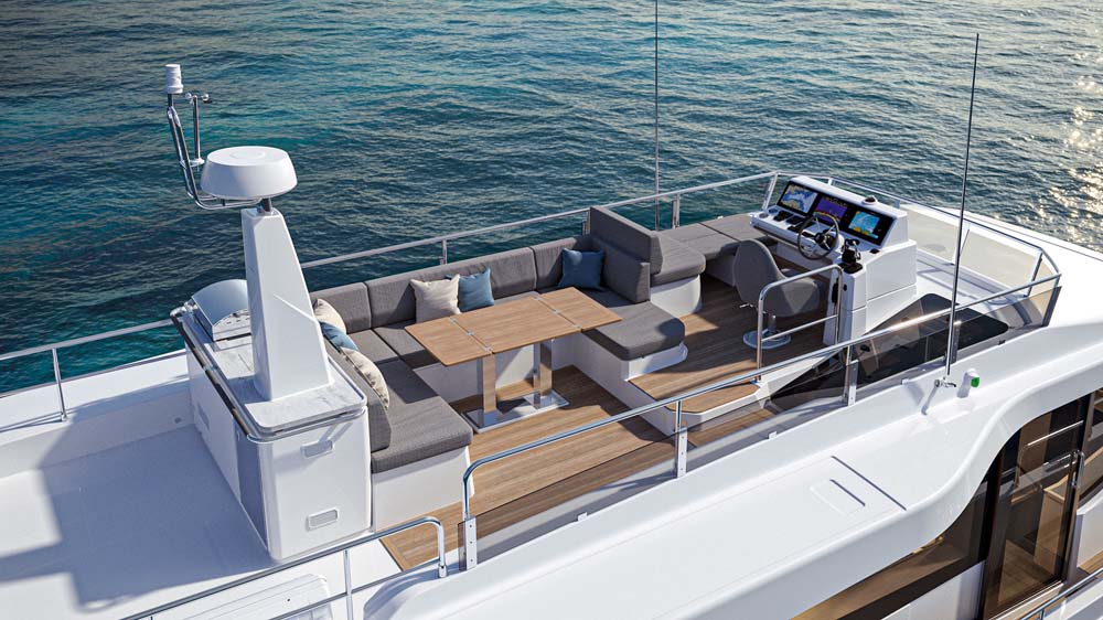 Beneteau Swift Trawler 54. A truly extensive flybridge.