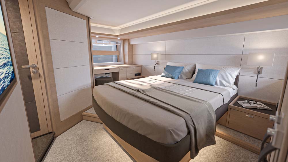The full-beam master cabin has acres of space.