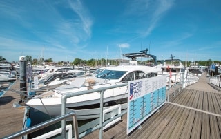 Motoryachts in a marina at British Motoryacht Show
