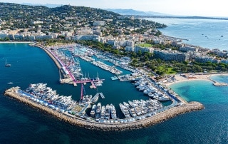 Ariel view of Vieux Port and Port Canto during Cannes Yachting Festival.
