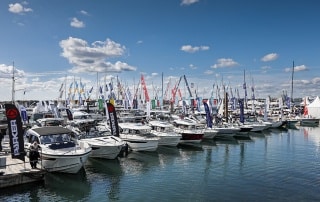 Boats lined up for ready for Southampton International Boat Show.