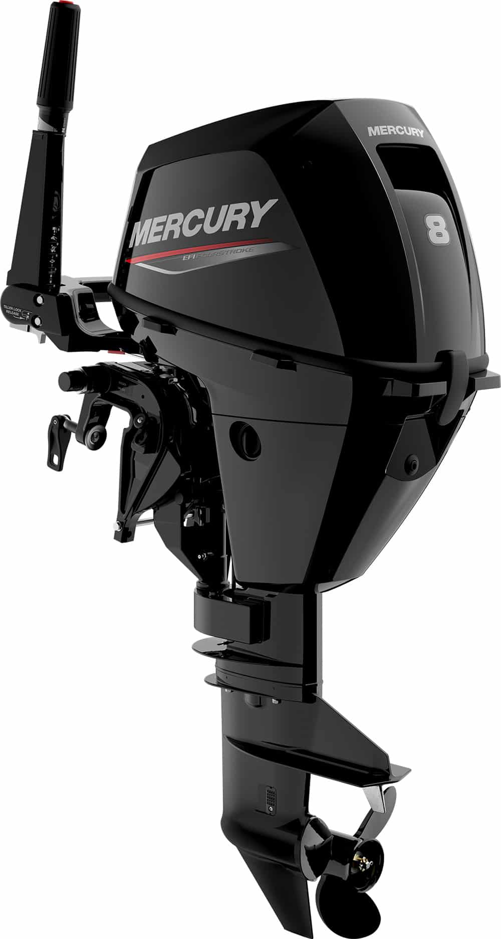 Mercury EFI 8hp. As well as L and XL, the 8hp EFI is also available in short shaft for short transom boats.