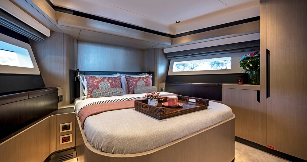 Storage and headroom are superb in the guest cabin. Sirena 48