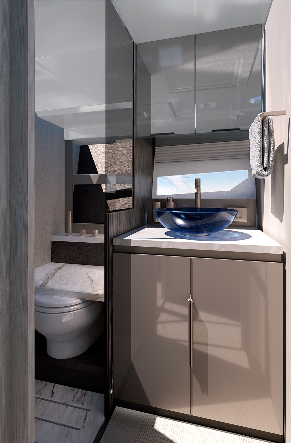 Sessa F48. The en-suite heads has a separate shower section.