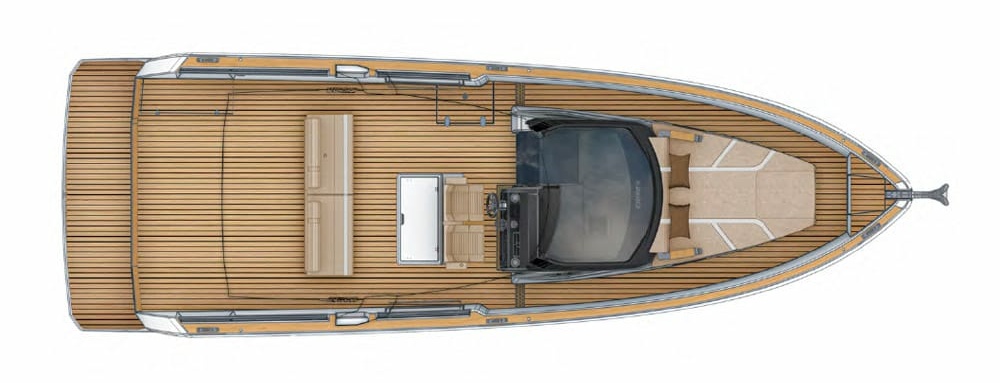 Fjord 39 XL - Fjord 39 XP Basic layout without extra seating and T-top.