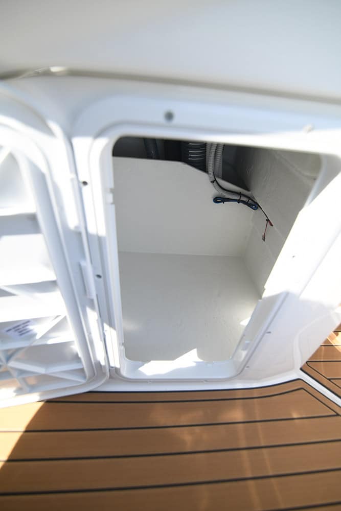 Storage in the side of the console.