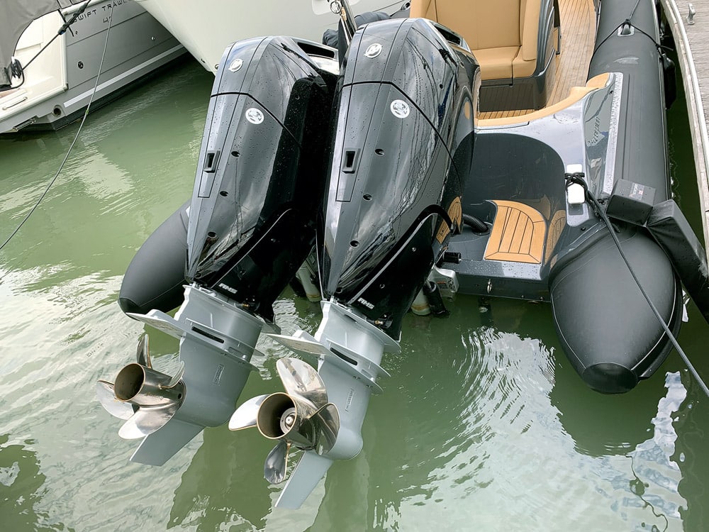 Scorpion Rib 10m The big V10s trim clear of the water.