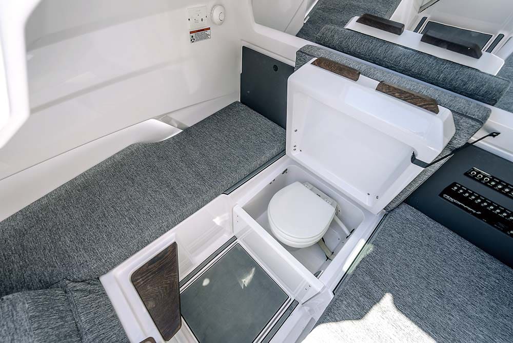 Axopar 29 - The toilet sits under the berth.