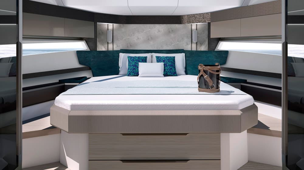 Sessa F48. Spacious and light, the master cabin ticks every box.