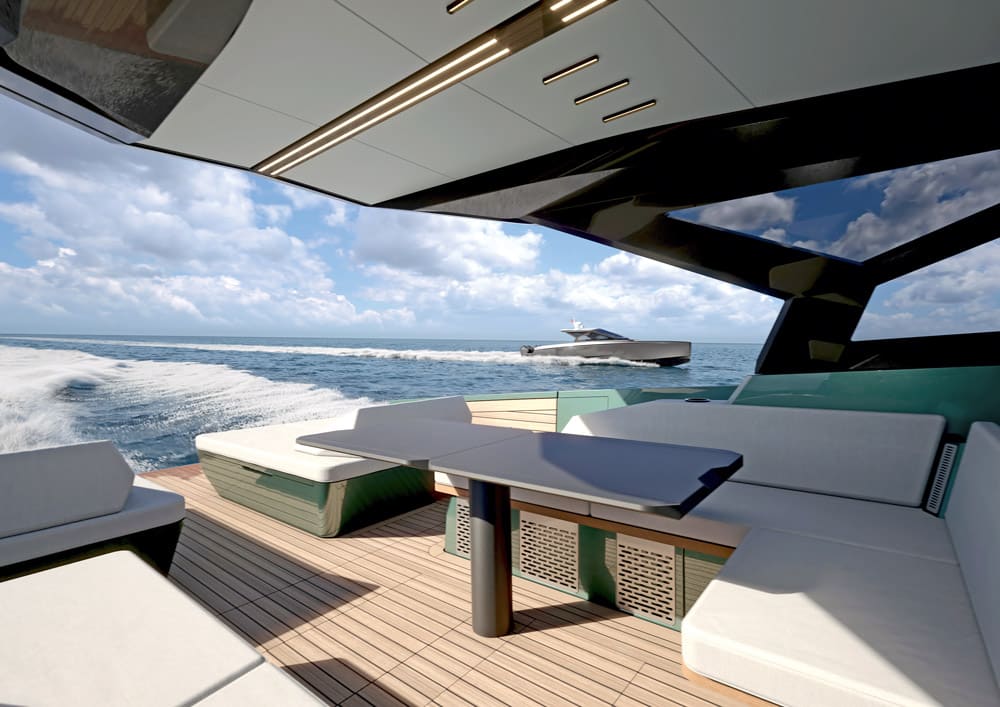 The boat’s wide beam certainly benefits the cockpit. Wallypower50 Wally Power 50