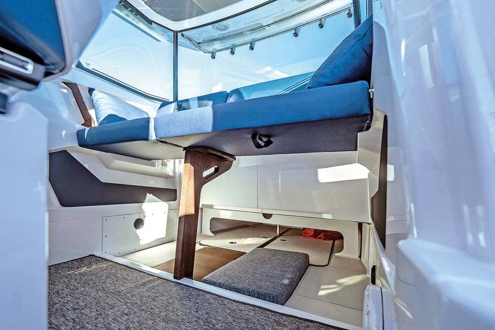 Axopar 29 - The Wet Bar version has a large storage area behind the crew seats. 