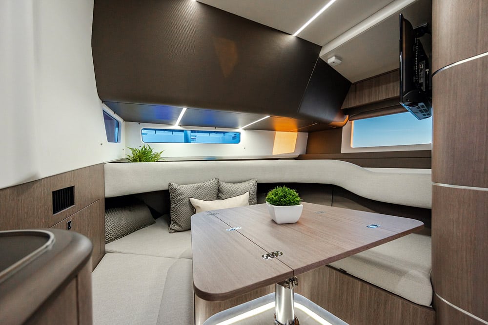 The dinette receives plenty of light. 