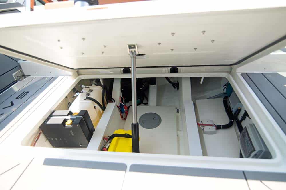 Saxdor 320 GTCUnder-cockpit access to the boat’s systems.