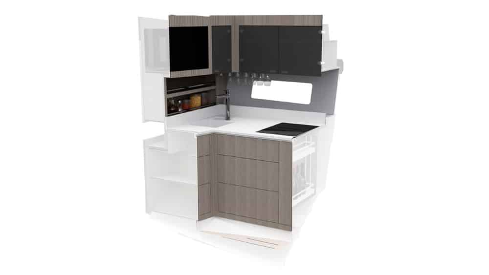 Focus 3x - Compact but capable, this galley conceals a 120L fridge.