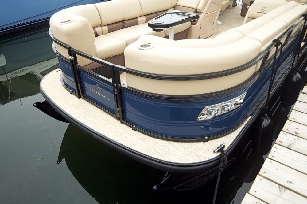 Regency 250 LE3 Sport Pontoon Boat. You can walk around the front of the bow