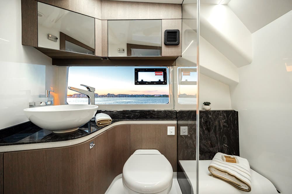 The heads has 6ft 2in of headroom and a separate shower.