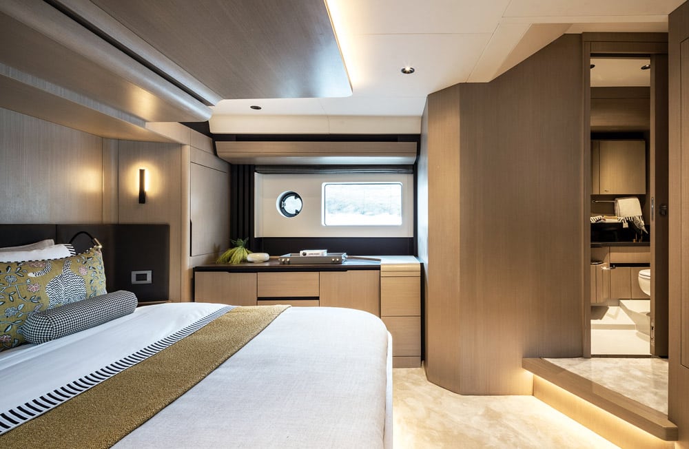 A generous en suite for the master cabin. Sirena 48