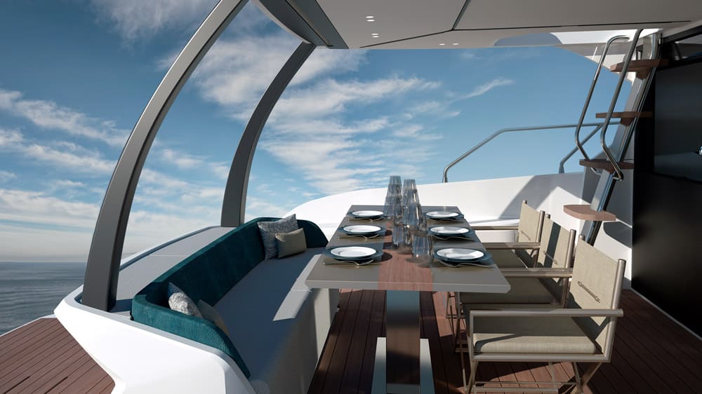 Sessa F48. The cockpit is the place to dine.
