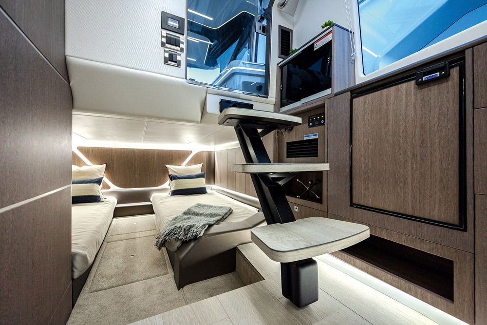 The companionway steps fold up when not needed.
