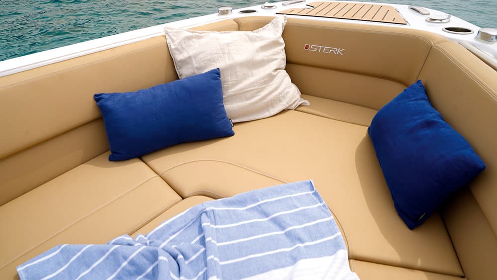 The forepeak area converts to a sunbed.
