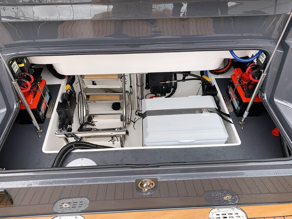 The fridge is located under the aft seat.