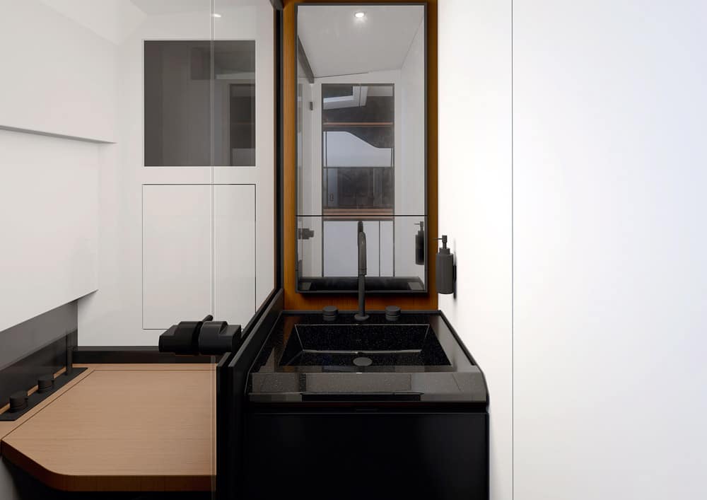 The heads has a separate shower compartment.