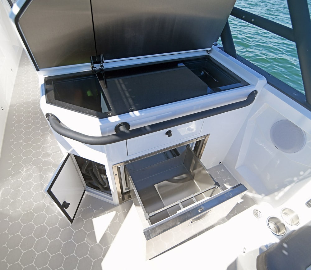 Ring 1080 Trophy. Sensibly, the galley has a big fridge.