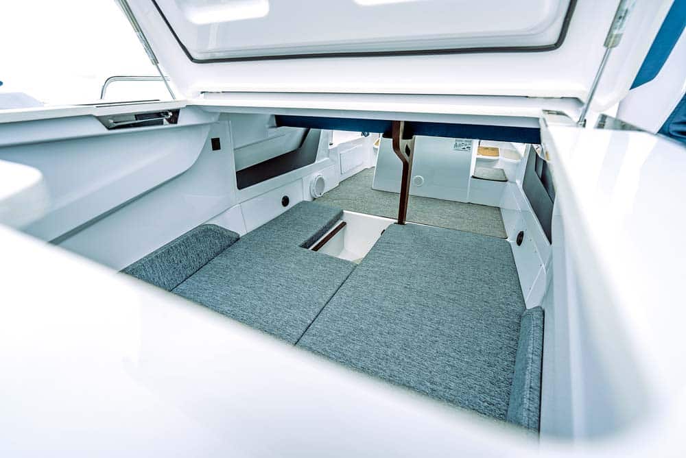 Axopar 29 - You can access the aft cabin through the sunbed.