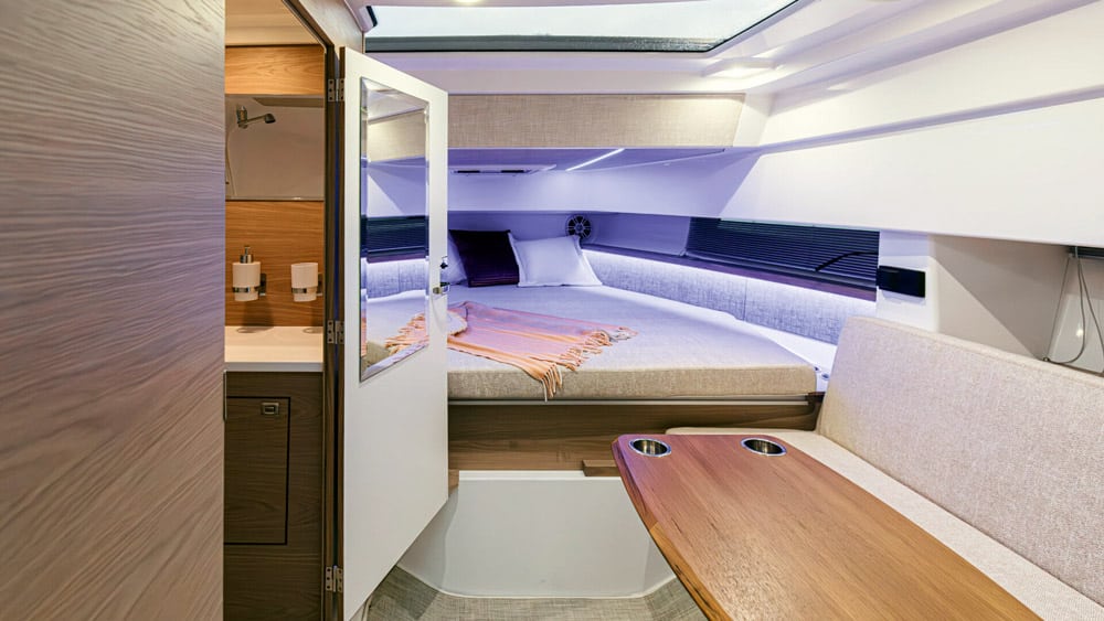 Quarken 35 Cabin. The sofa converts to a big single bed.