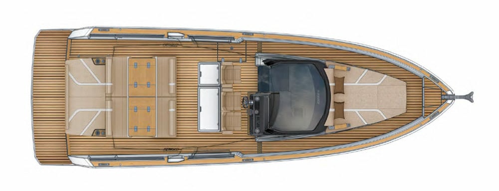 Fjord 39 XL - Fjord 39 XP  Optional full-deck layout that most will choose.
