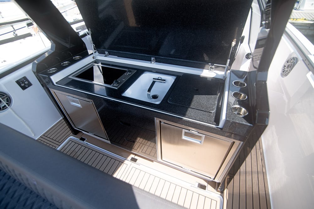 Virtue V10 Boat test. This big galley matches the dinette well.