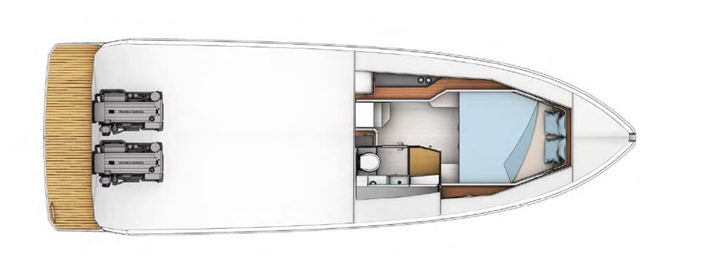 Fjord 39 XL - Fjord 39 XP  Below, the layout is one reasonably spacious double cabin.