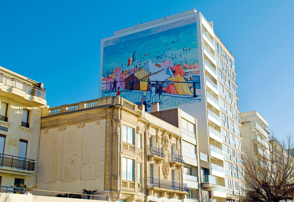 An eclectic mix of historic and modern buildings. Les Sables
