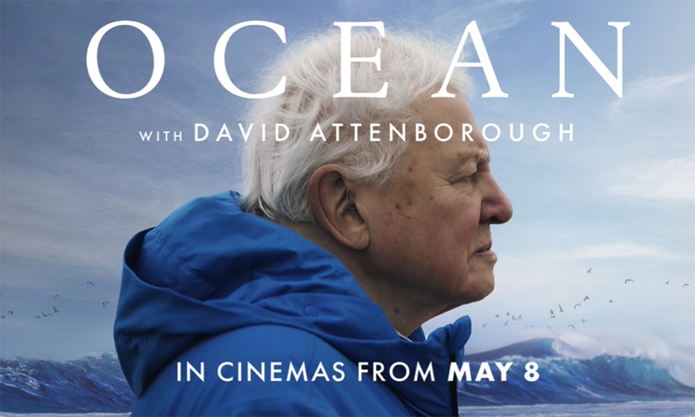 David Attenborough's face side view in film promotional advert.