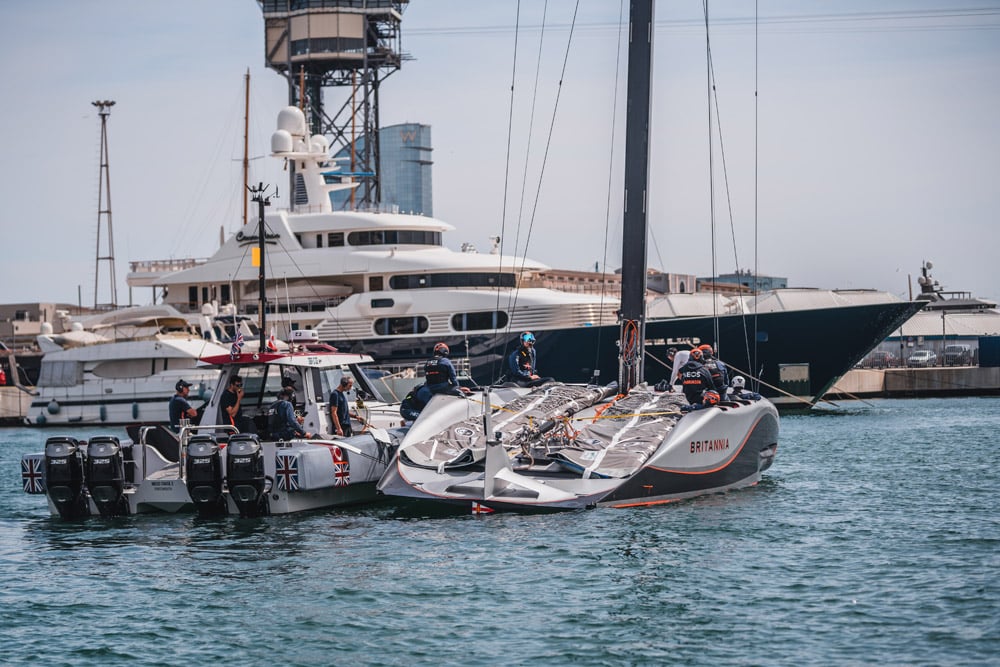 INEOS Britannia on the launch of their new AC75 race boat