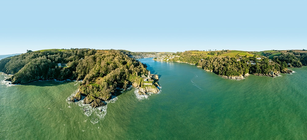 Dartmouth, River Dart. Panorama of the coast at entrance to Dartmouth, River Dart © iStock-Thomas Faull